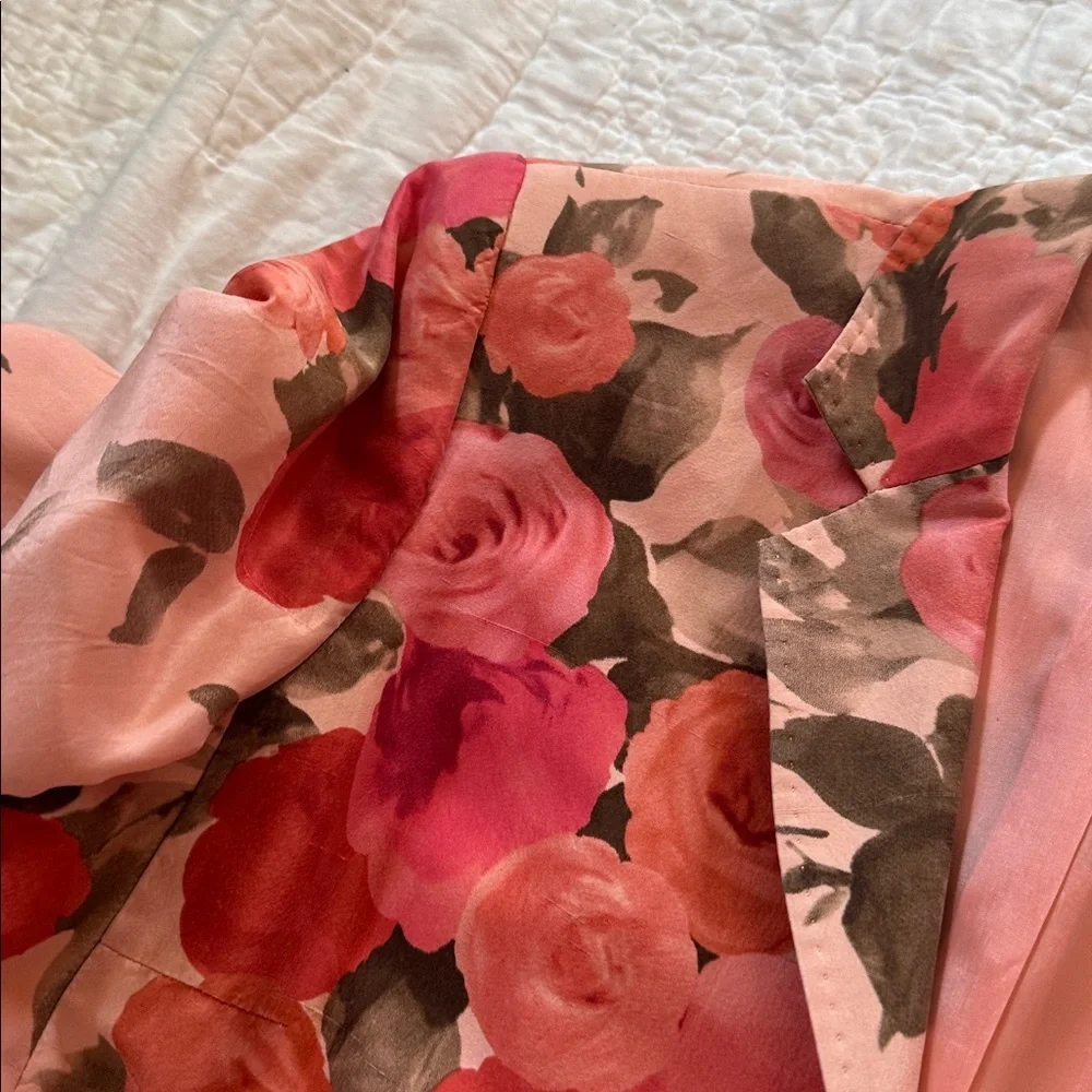 Anne Klein Statement Floral Pink 100% Silk  Long Blazer size 8